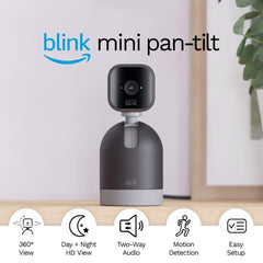 Blink Mini cámara panorámica e inclinable | Cámara de seguridad inteligente giratoria para interiores, audio bidireccional, vídeo HD, detección de movimiento, funciona con Alexa (blanco) 