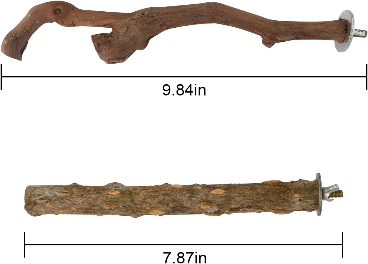 5 Stück Vogelsitzstangen-Ständer aus natürlichem Holz für Papageien, 3 Sitzstangen aus Traubenholz, 2 Ständer, Pfotenschleifgabel, Sittich-Kaustab, Übungszweige für Nymphensittiche und kleine Vögel 