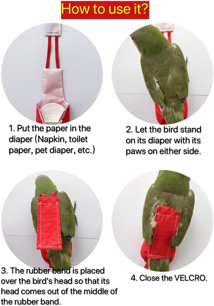 HEZHUO Parrot Diaper Bird Flight Suit, Bird Clothes, Waterproof Lining Pet Bird Supplies (5XL, Red)