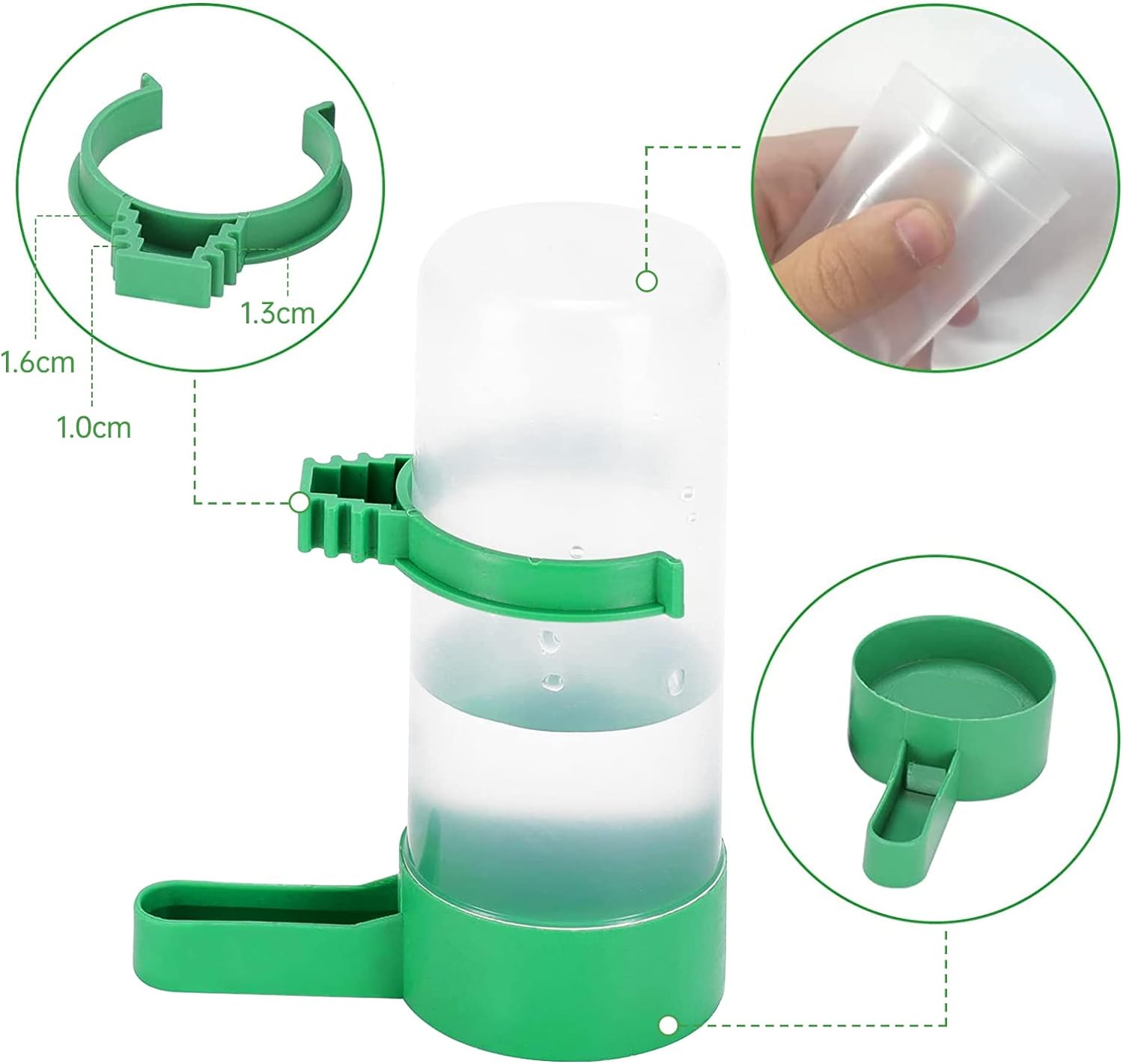 Gosear Dispensador de agua para pájaros para jaula, 4 cuencos de agua para pájaros, 140 ml, alimentador automático por gravedad, suministros de riego para loros, periquitos, cacatúas, periquitos y otros pájaros 