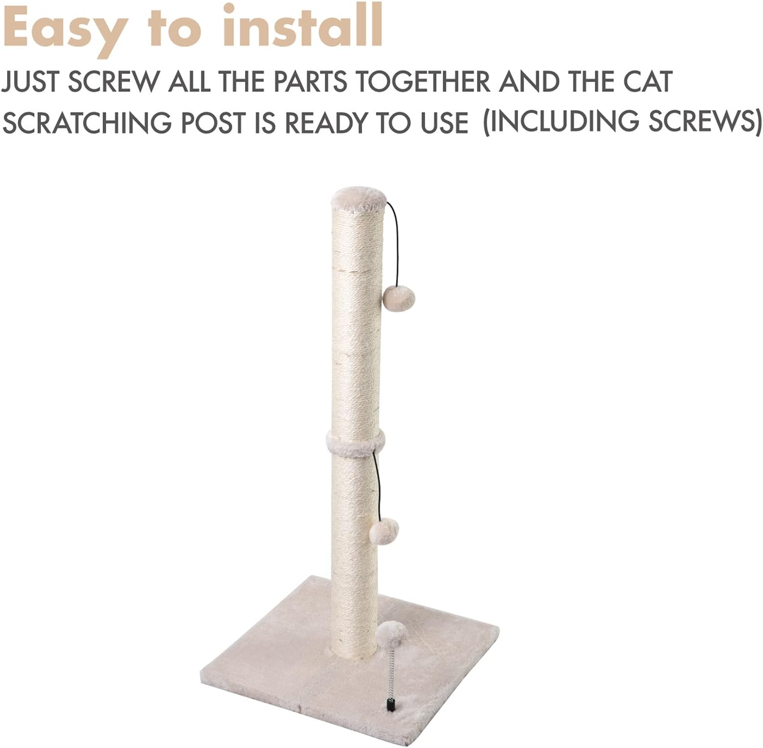 MECOOL Poste rascador para gatos de 34 pulgadas de alto, rascador para gatitos Premium Basics, postes rascadores de sisal, árboles con bola colgante para gatos de interior (34 pulgadas para gatos adultos, beige) 