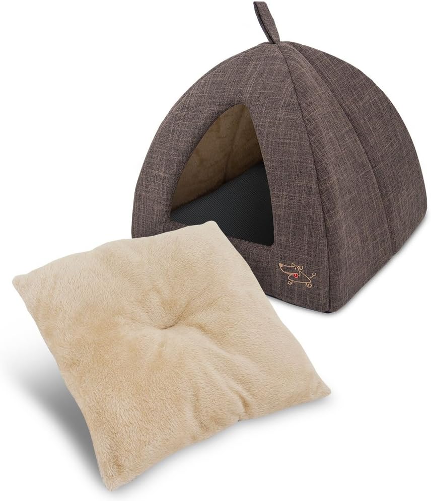 Best Pet Supplies - Cama suave para tienda de campaña para perros y gatos, pana beige, 19 x 19 x alto: 19 pulgadas 