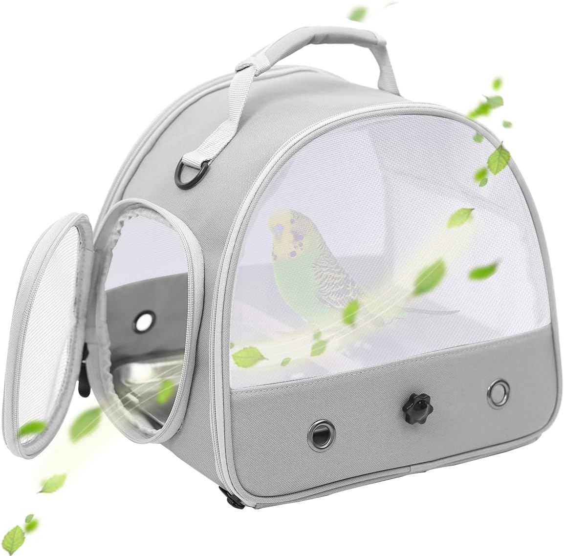 Small Bird Travel Cage Carrier, Portable Small Bird Parrot Parakeet Carrier with Standing Perch and Stainless Steel Tray, Side Access Window Collapsible