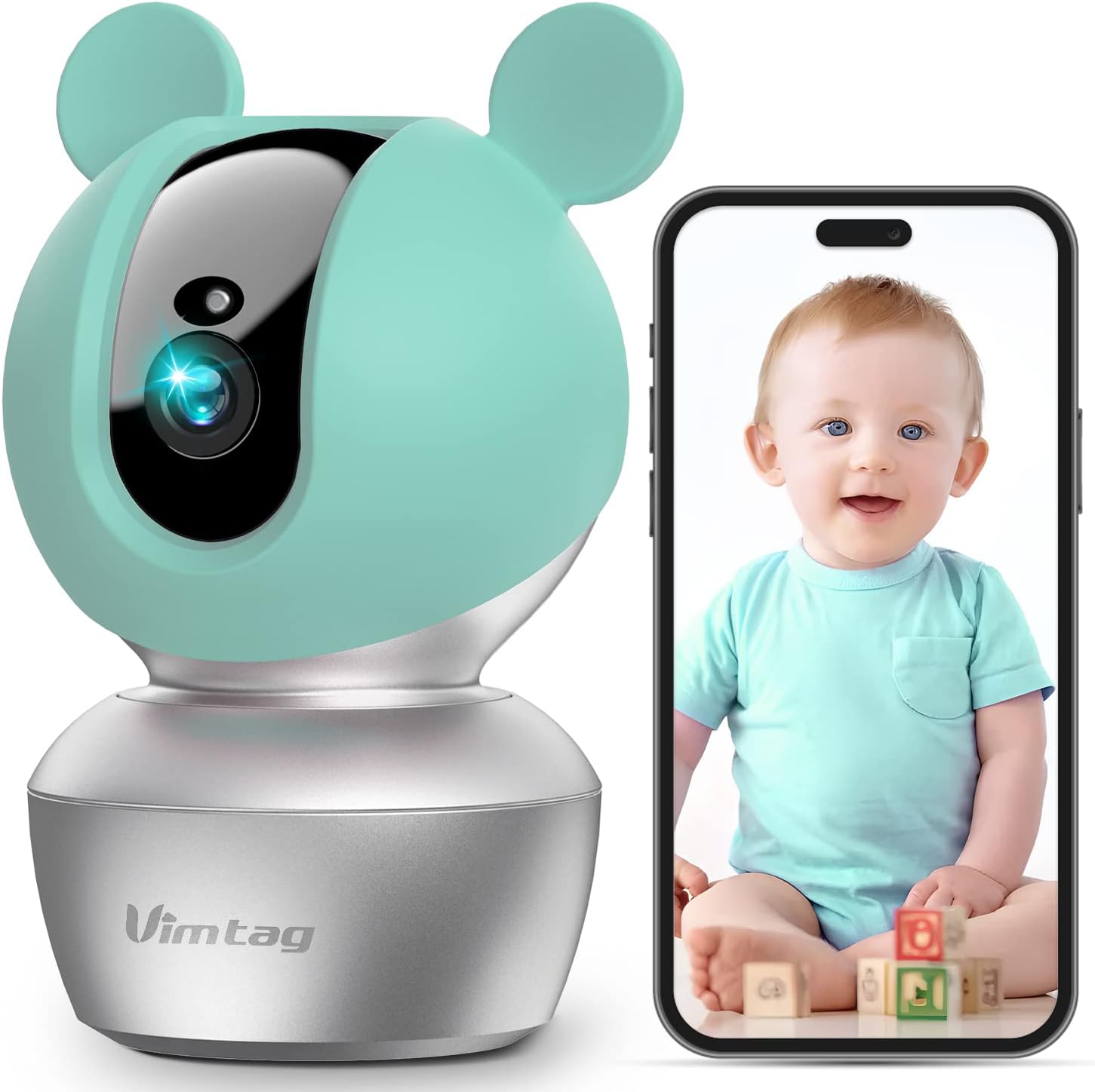 VIMTAG Pet Camera, 2.5K HD Pet Cam, 360° Pan/Tilt View Angel with Two Way Audio, Dog Camera with Phone APP, Motion Tracking Alarm,Night Vision,24/7 Recording with Cloud/Local SD, Smart Home Indoor Cam