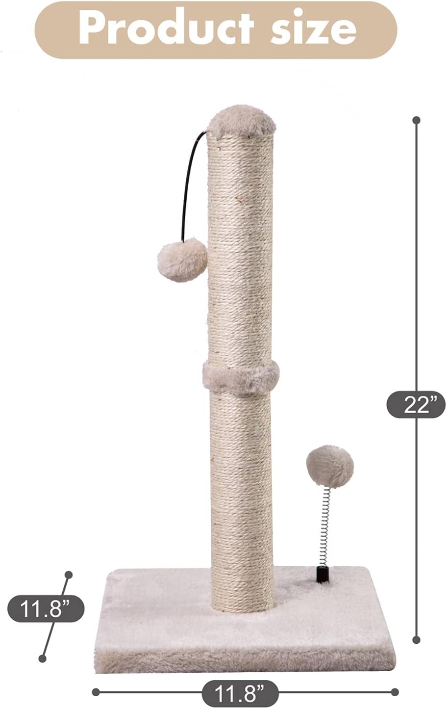 MECOOL 34” Tall Cat Scratching Post Premium Basics Kitten Scratcher Sisal Scratch Posts Trees with Hanging Ball for Indoor Cats (34 inches for Adult Cats, Beige)