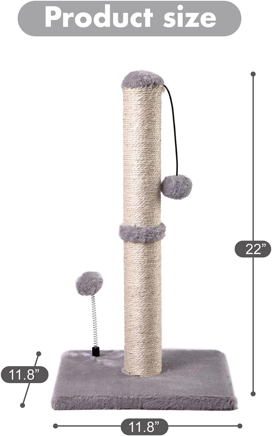 MECOOL 34” Tall Cat Scratching Post Premium Basics Kitten Scratcher Sisal Scratch Posts Trees with Hanging Ball for Indoor Cats (34 inches for Adult Cats, Beige)