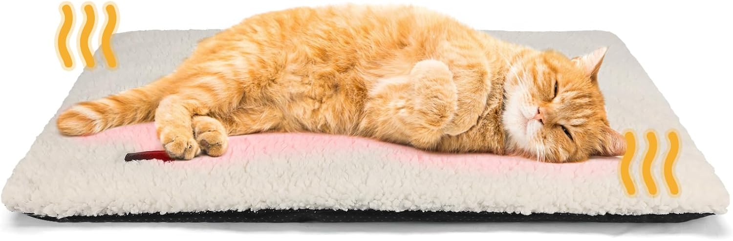 Selbstwärmendes Katzenbett, selbstwärmende Katzen- und Hundematte, 61 x 45,7 cm, extra warme Thermo-Haustierunterlage für Haustiere im Innen- und Außenbereich, mit abnehmbarem Bezug, rutschfeste Unterseite, waschbar 