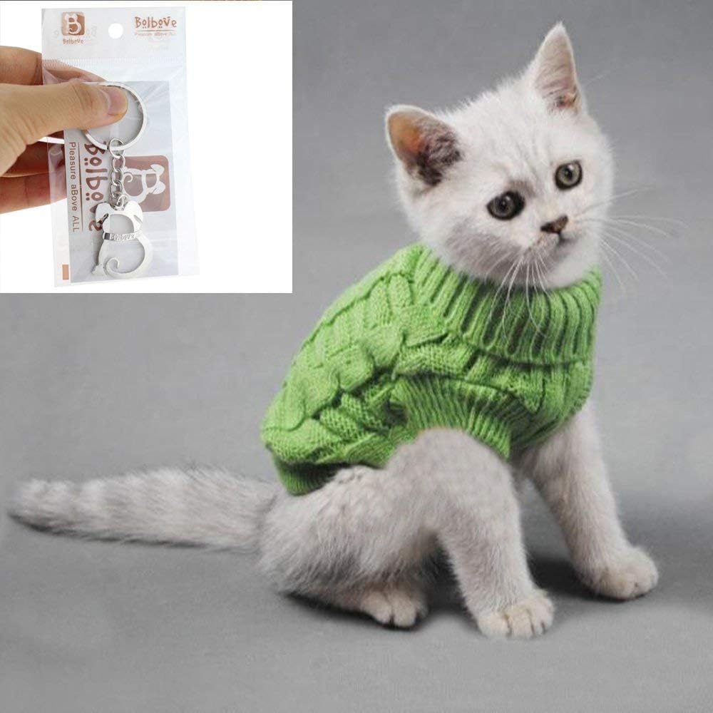 Bolbove Cable Knit Turtleneck Sweater for Small Dogs & Cats Knitwear Cold Weather Outfit (Green, Small)