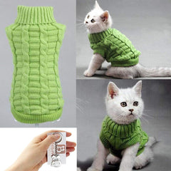 Bolbove Cable Knit Turtleneck Sweater for Small Dogs & Cats Knitwear Cold Weather Outfit (Green, Small)