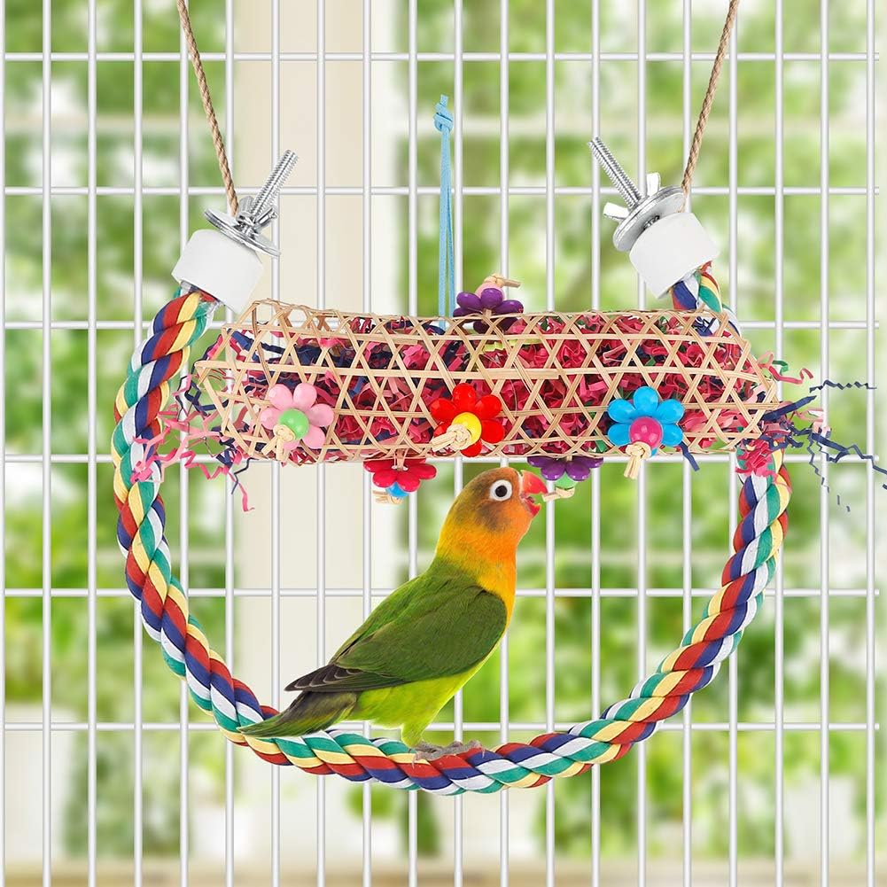 Bird Toys Bird Shredding Foraging Toys Parakeet Toy Chewing Hanging Toy Bird Shredded Paper Bird Cage Accessories Bird Rope Perch for Conure Cockatiel Budgies Lovebird Parrotlet (Without Rope Perch)