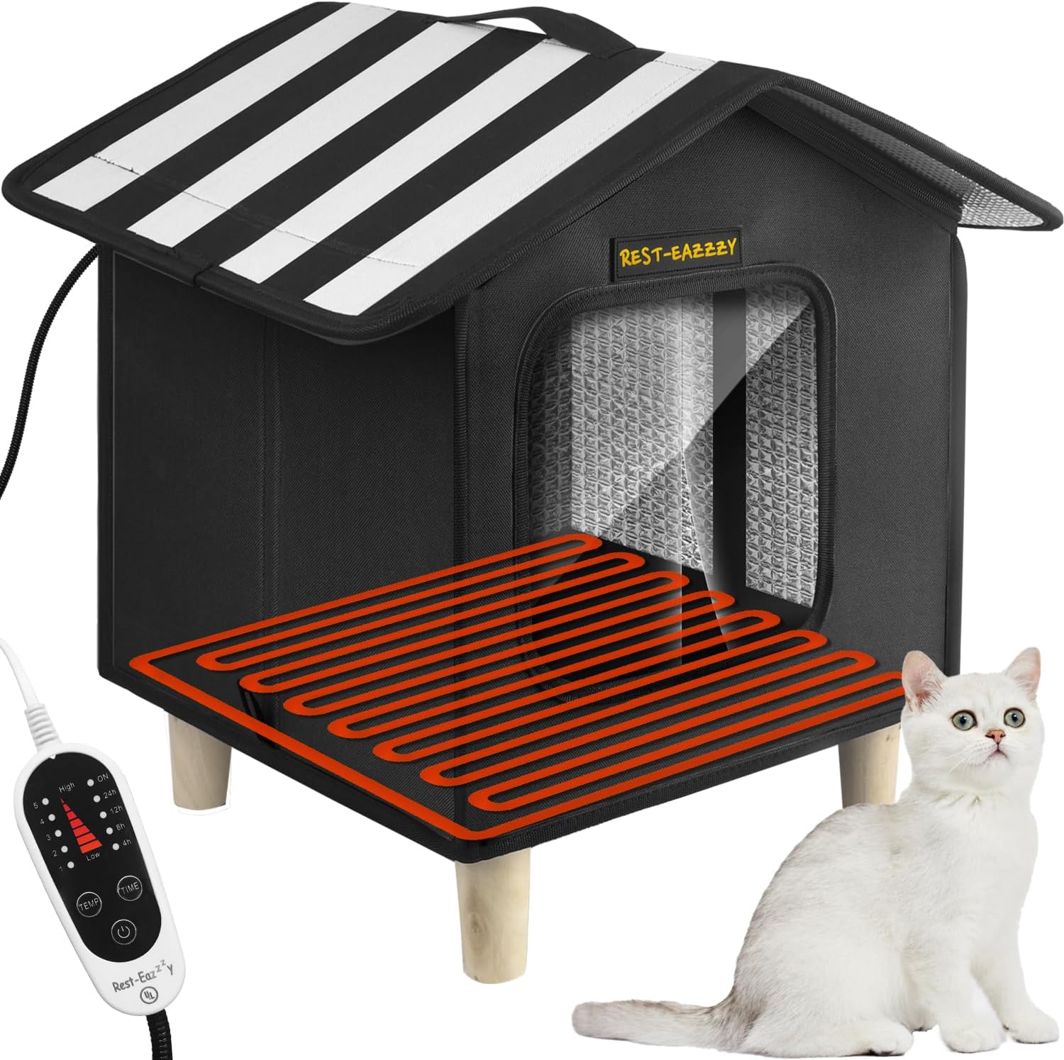 Rest-Eazzzy Casa para gatos, cama para gatos al aire libre, refugio para gatos resistente a la intemperie para gatos al aire libre, perros y animales pequeños (gris calor S) 