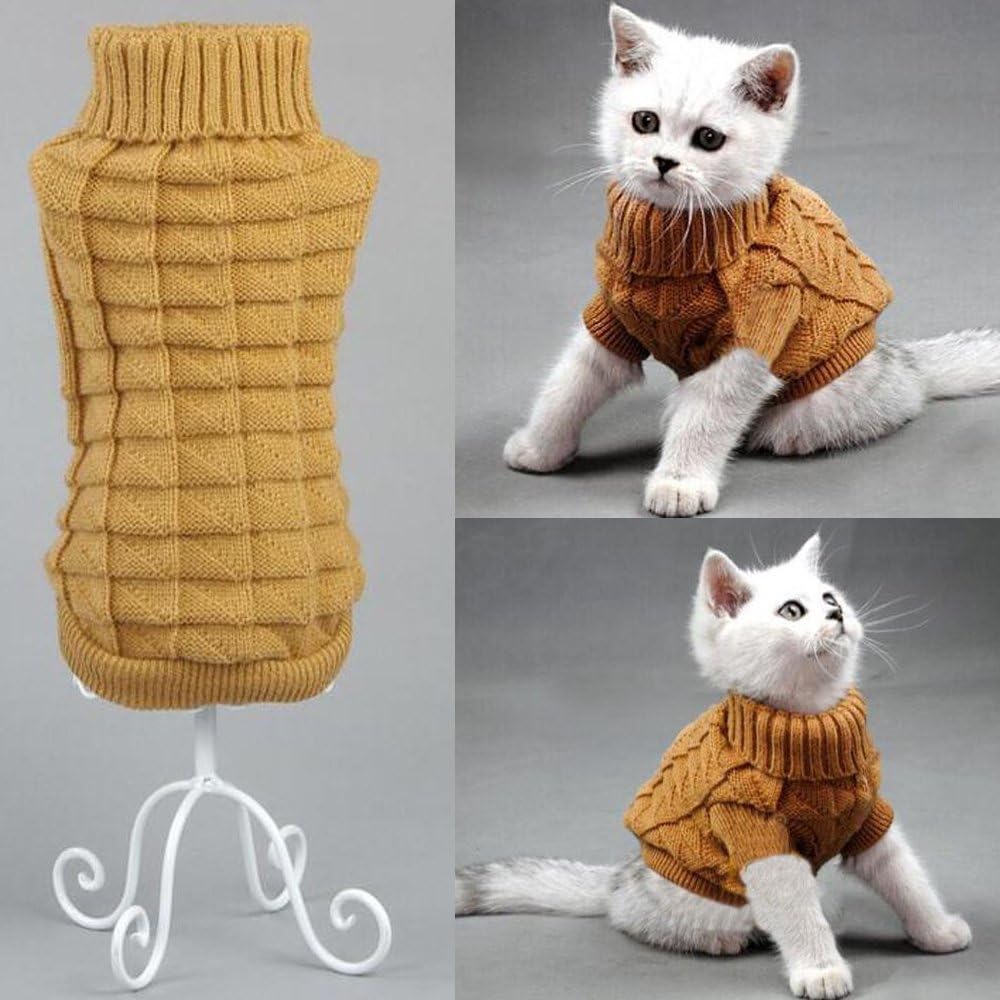 Bolbove Rollkragenpullover mit Zopfmuster für kleine Hunde und Katzen, Strickwaren-Outfit für kaltes Wetter (grün, klein) 