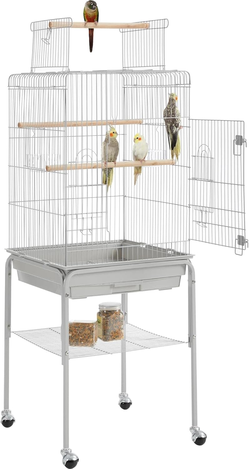 Yaheetech Open Top Rolling Parrot Bird Cage for Cockatiel Sun Parakeet Green Cheek Conure Mid-Sized Parrot Cage with Detachable Stand