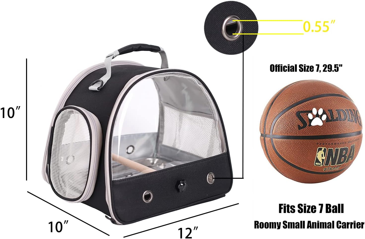 Small Bird Travel Cage Carrier, Portable Small Bird Parrot Parakeet Carrier with Standing Perch and Stainless Steel Tray, Side Access Window Collapsible