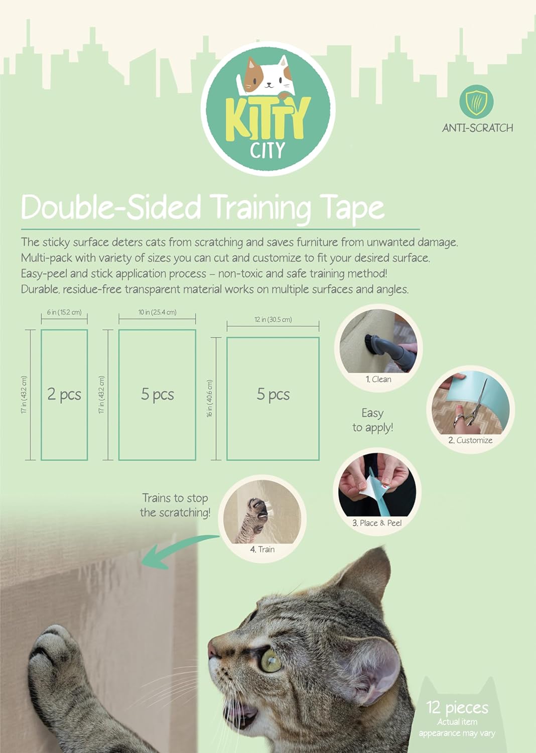 Kitty City Rascadores para gatos de corrugado ancho XL, 3 piezas, rascadores para gatos, almohadillas para rascar para gatos, clips para puertas, protectores de muebles contra rascadores para gatos 