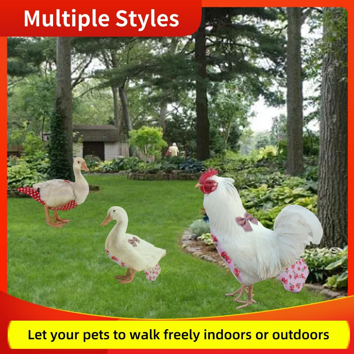 2 pañales de pollo reutilizables con 2 paquetes de collar de gallo, pañales para aves de corral, pañales para mascotas de uso múltiple para pollitos, patitos y ansarones, pañales de pato lavables con pajarita, accesorios para pollo (mediano) 