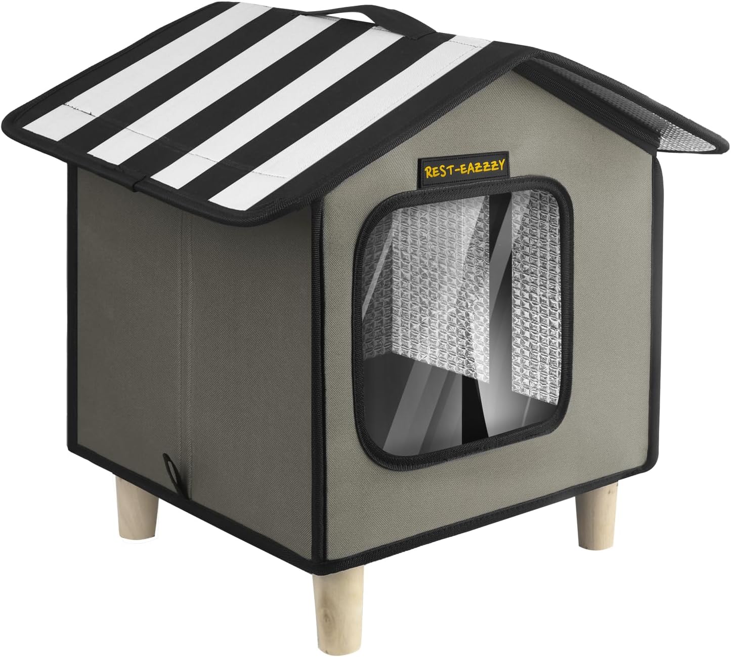 Rest-Eazzzy Cat House, Outdoor Cat Bed, Weatherproof Cat Shelter for Outdoor Cats Dogs and Small Animals (Heat Grey S)