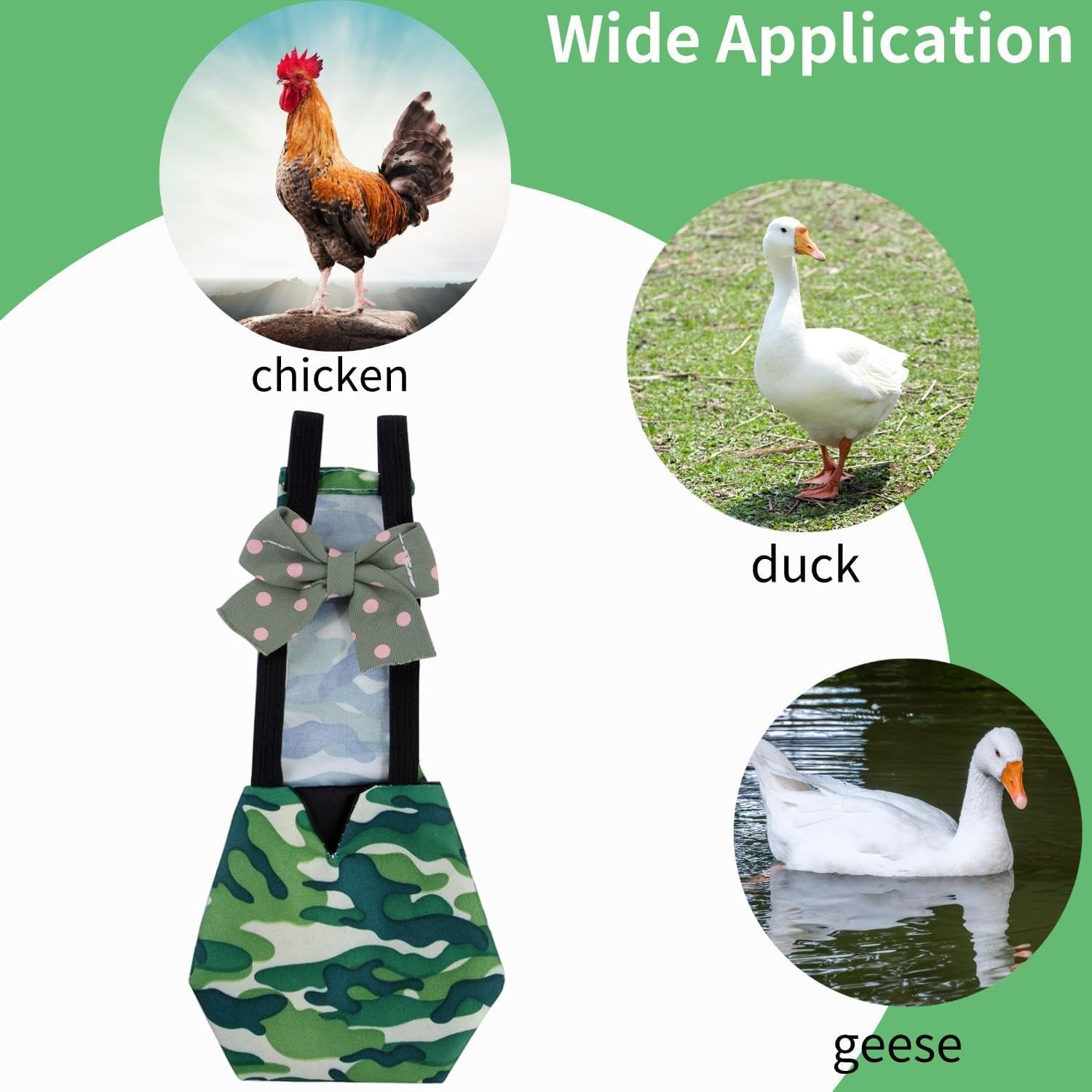 2 pañales de pollo reutilizables con 2 paquetes de collar de gallo, pañales para aves de corral, pañales para mascotas de uso múltiple para pollitos, patitos y ansarones, pañales de pato lavables con pajarita, accesorios para pollo (mediano) 