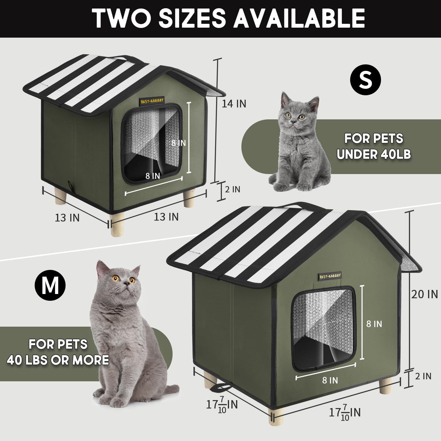 Rest-Eazzzy Cat House, Outdoor Cat Bed, Weatherproof Cat Shelter for Outdoor Cats Dogs and Small Animals (Heat Grey S)