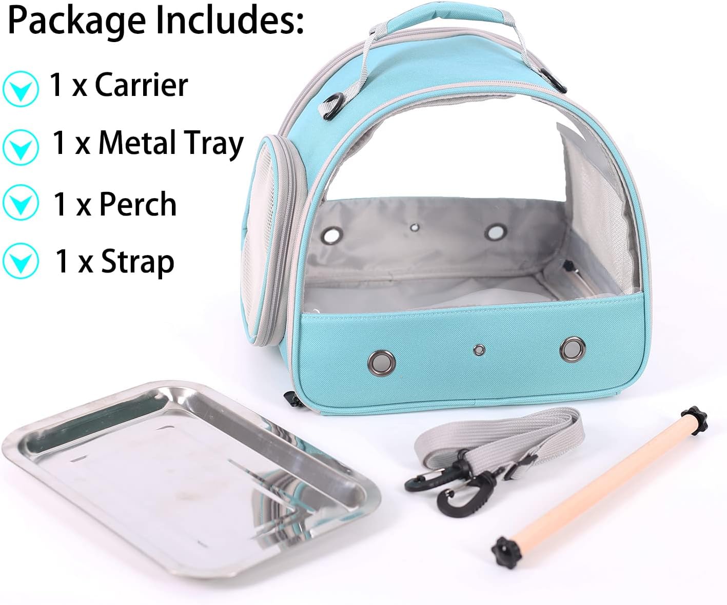 Small Bird Travel Cage Carrier, Portable Small Bird Parrot Parakeet Carrier with Standing Perch and Stainless Steel Tray, Side Access Window Collapsible