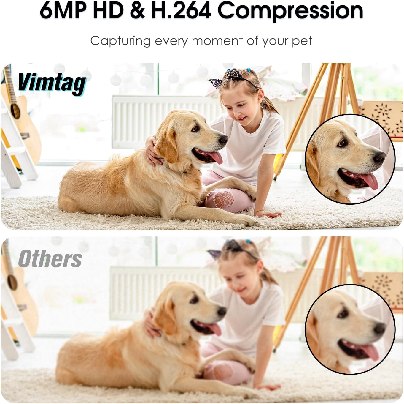 VIMTAG Pet Camera, 2.5K HD Pet Cam, 360° Pan/Tilt View Angel with Two Way Audio, Dog Camera with Phone APP, Motion Tracking Alarm,Night Vision,24/7 Recording with Cloud/Local SD, Smart Home Indoor Cam