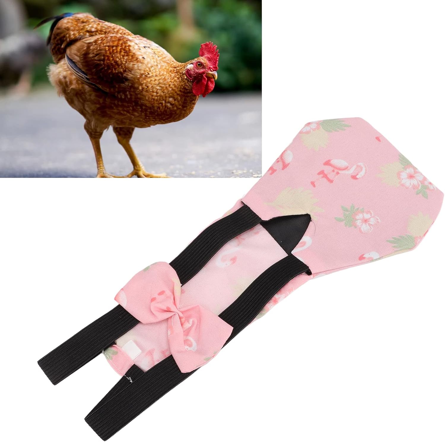 Zerodis Pet Chicken Diapers,Chicken Goose Duck Loose Tight Belt Diapers Poop Pocket Diapers Flamingo Pattern for Poultry Pet Using Cleaning(M)