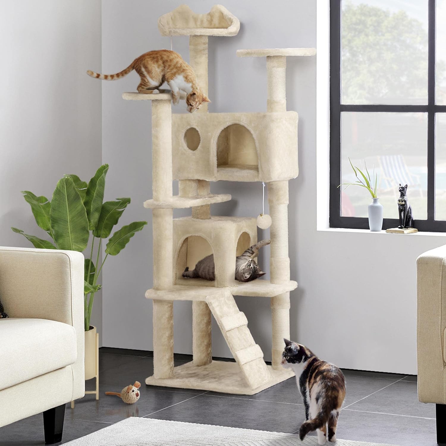 Yaheetech - Torre de árbol para gatos de 54 pulgadas, mueble de condominio, poste rascador para gatitos, casa de mascotas 