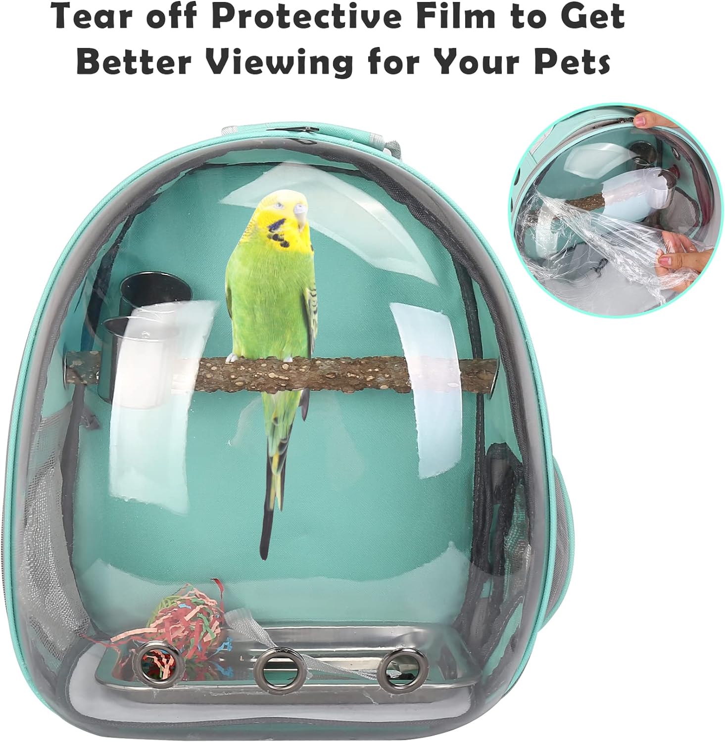 Bird Carrier Backpack, Pet Travel Carrier with Standing Perch, Parrot Cockatiel Cage with Toy, Food Bowl and Stainless Steel Tray for Conures Parakeet Budgie Canary Lovebirds & Small Animal