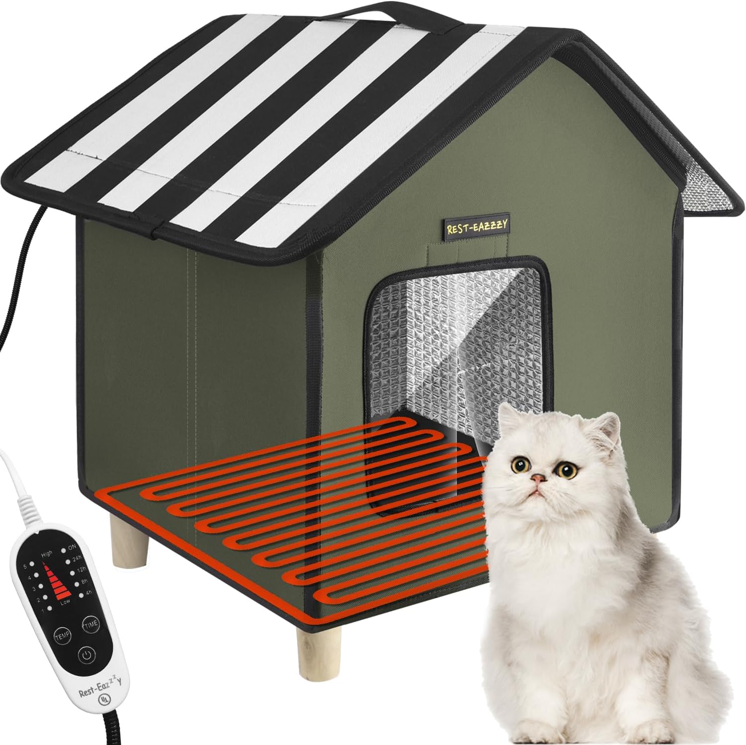 Rest-Eazzzy Cat House, Outdoor Cat Bed, Weatherproof Cat Shelter for Outdoor Cats Dogs and Small Animals (Heat Grey S)