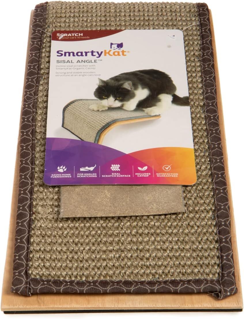 SmartyKat Rampa rascadora para gatos con ángulo de sisal, incluye hierba gatera, natural, talla única 