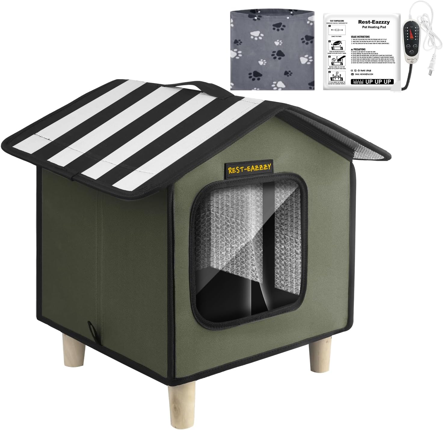 Rest-Eazzzy Cat House, Outdoor Cat Bed, Weatherproof Cat Shelter for Outdoor Cats Dogs and Small Animals (Heat Grey S)