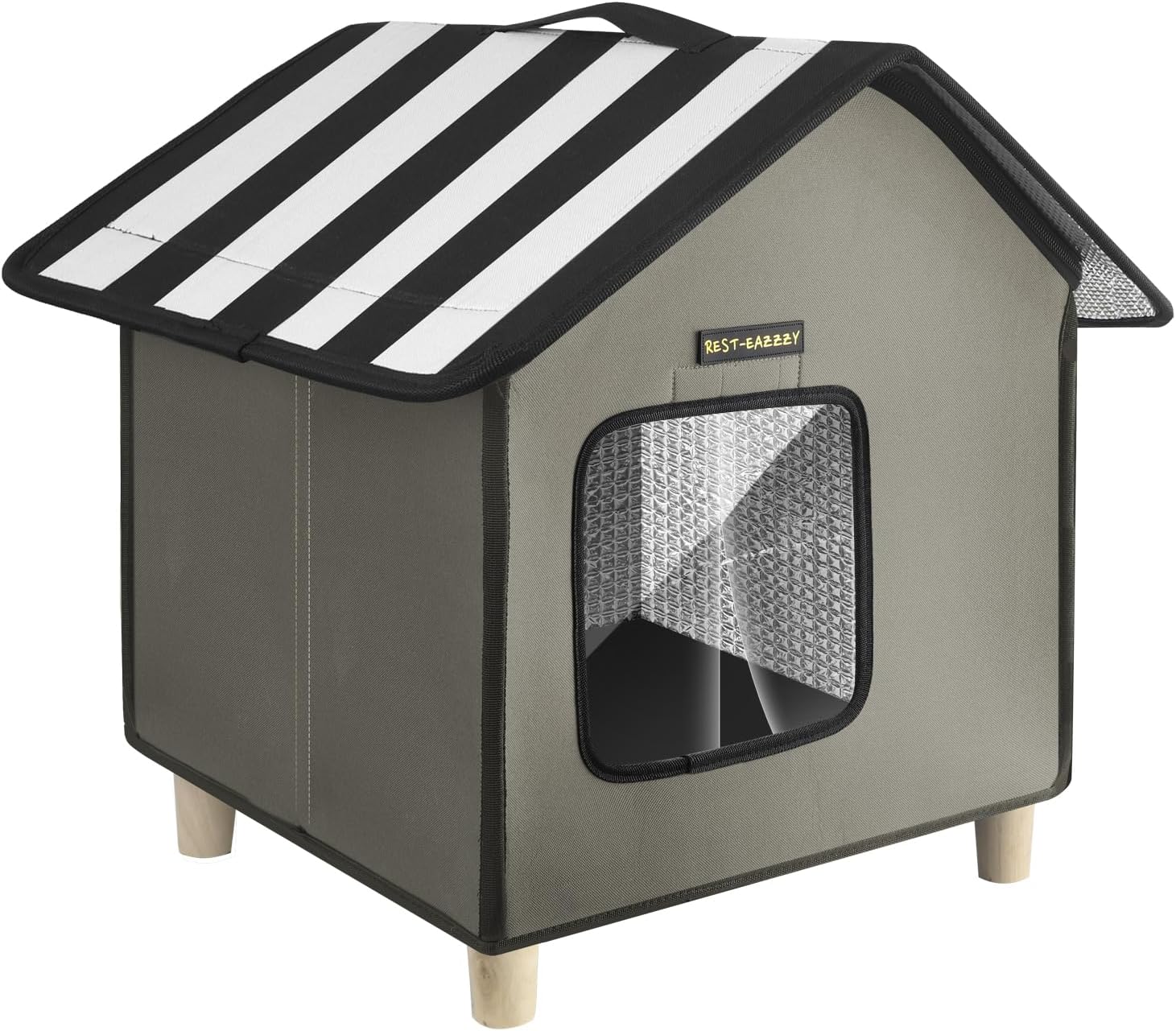 Rest-Eazzzy Cat House, Outdoor Cat Bed, Weatherproof Cat Shelter for Outdoor Cats Dogs and Small Animals (Heat Grey S)