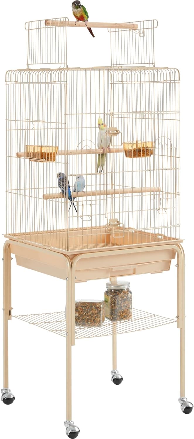 Yaheetech Open Top Rolling Parrot Bird Cage for Cockatiel Sun Parakeet Green Cheek Conure Mid-Sized Parrot Cage with Detachable Stand