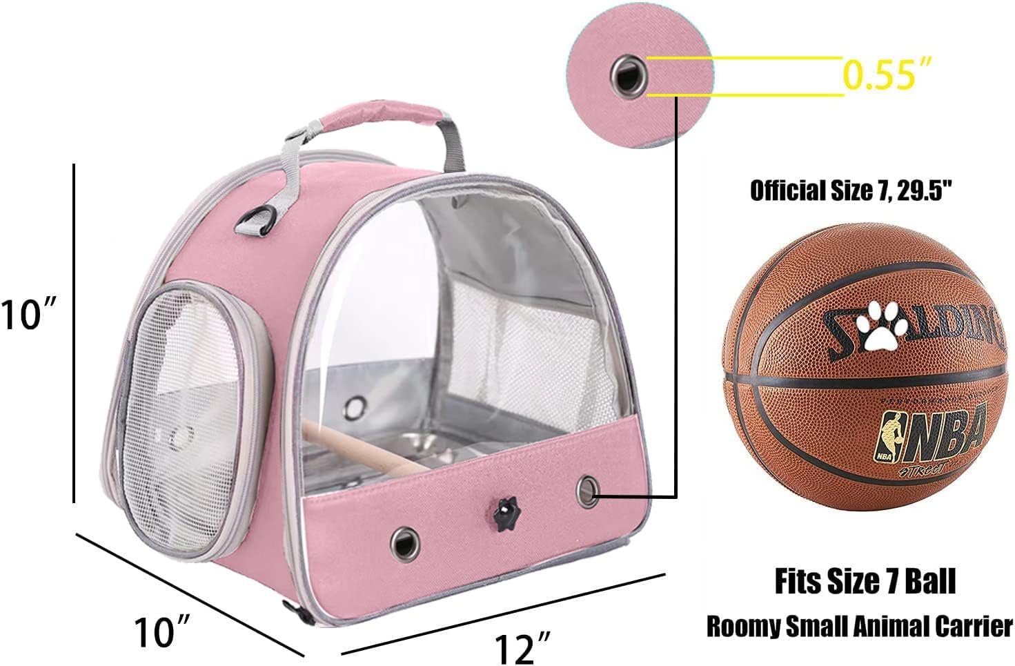 Transportkäfig für kleine Vögel, tragbare Transportbox für kleine Vögel, Papageien, Sittiche mit stehender Sitzstange und Edelstahltablett, zusammenklappbares seitliches Zugangsfenster 