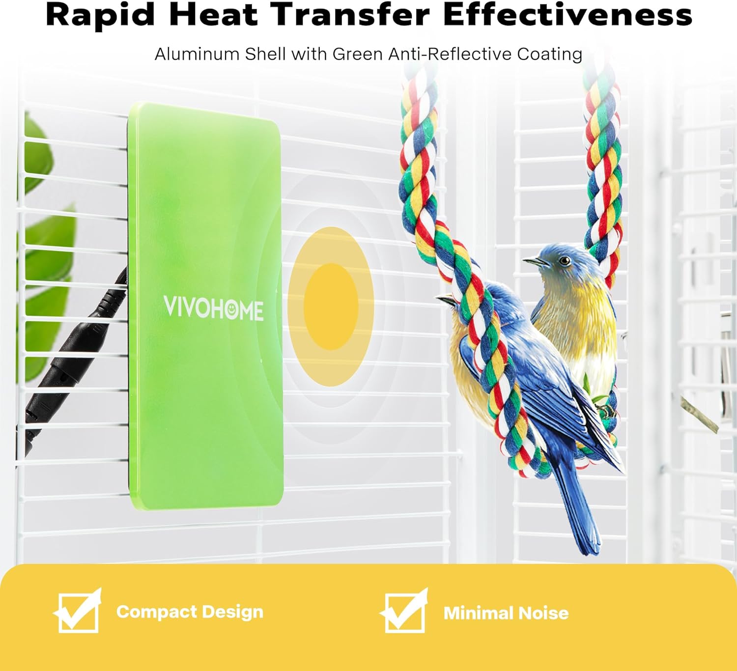 VIVOHOME 10W Bird Cage Heater, Snuggle-Up Bird Warmer with Thermostatically Controlled for Parrots Conure Lovebird Cockatiel Fit Most Cage 3.7 × 5.7 Inches, Green