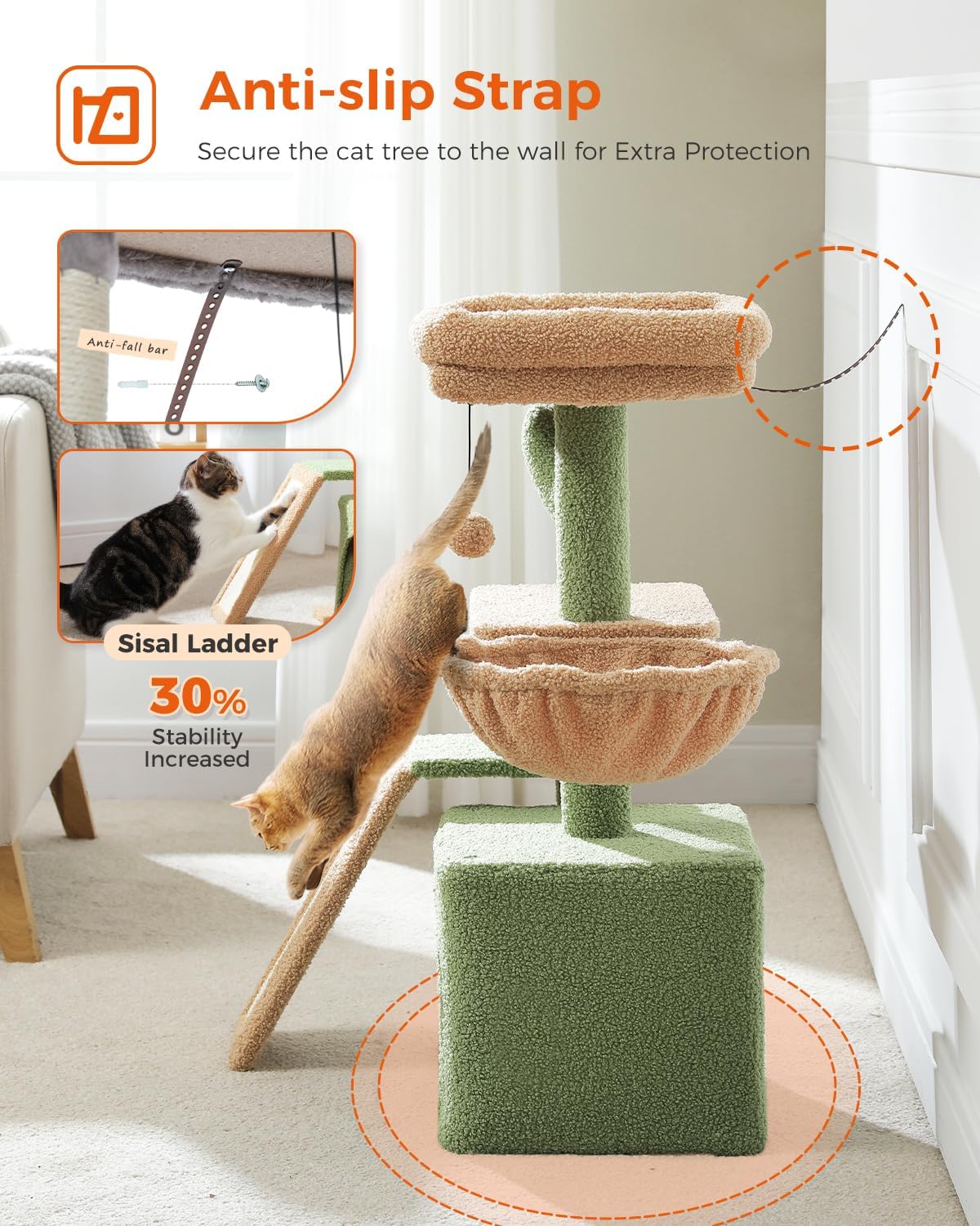 PETEPELA Árbol para gatos pequeños de interior, torre de felpa para gatos con condominio grande para gatos, hamaca profunda y poste rascador de sisal para gatitos, color gris 