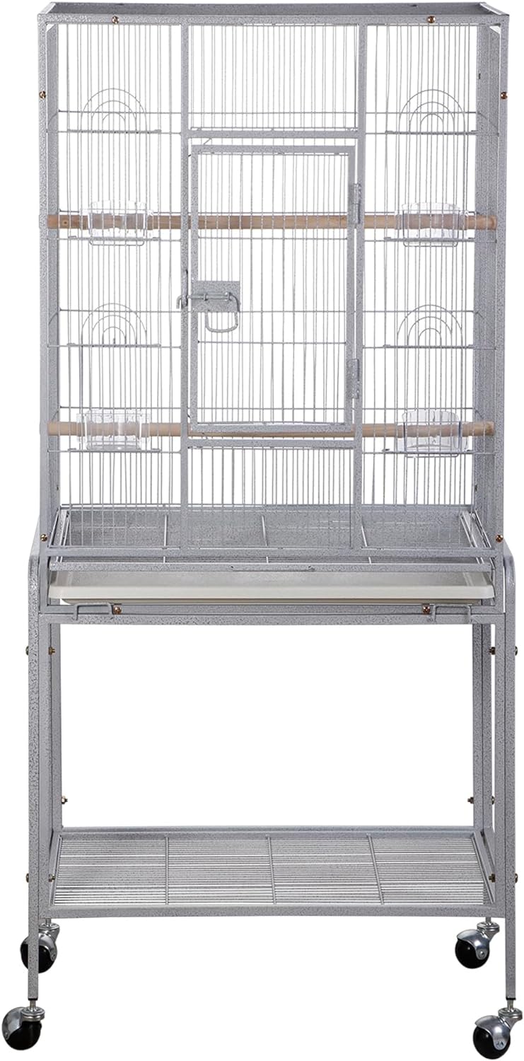 ZENY 53-Inch Bird Flight Cage, Wrought Iron Standing Large with Rolling Stand for Cockatiels Pet Parrot Parakeet Lovebird Canary Finch (White)