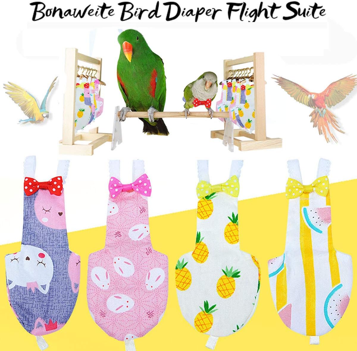 Bonaweite Bird Diaper Flight Suite Liners, schützende Papageienwindel mit wasserdichter Innenschicht, niedlicher Urin-Nassanzug für Aras, Wellensittiche, Sittiche, Agapornis, Fischeri, Nymphensittiche 