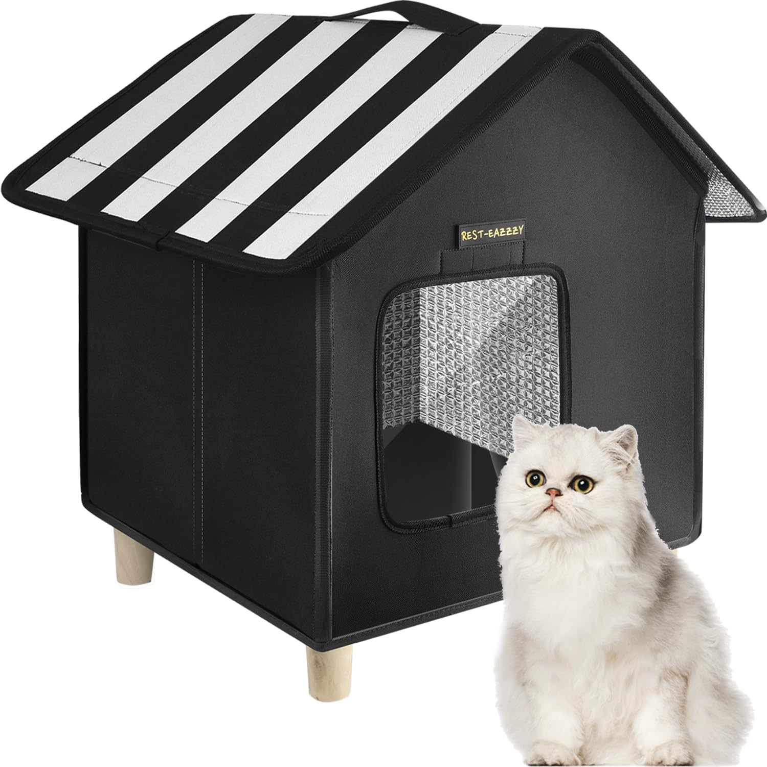 Rest-Eazzzy Cat House, Outdoor Cat Bed, Weatherproof Cat Shelter for Outdoor Cats Dogs and Small Animals (Heat Grey S)