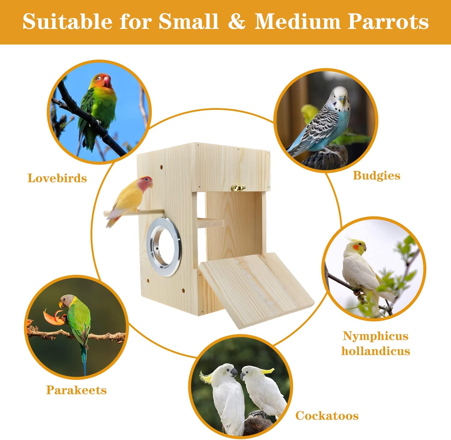 CooShou Bird Nest Box Parakeet Breeding Nest Box Bird Nest House Wooden Acrylic Transparent Breeding Box for Finch Lovebirds Cockatiel Budgie Conure Parrot