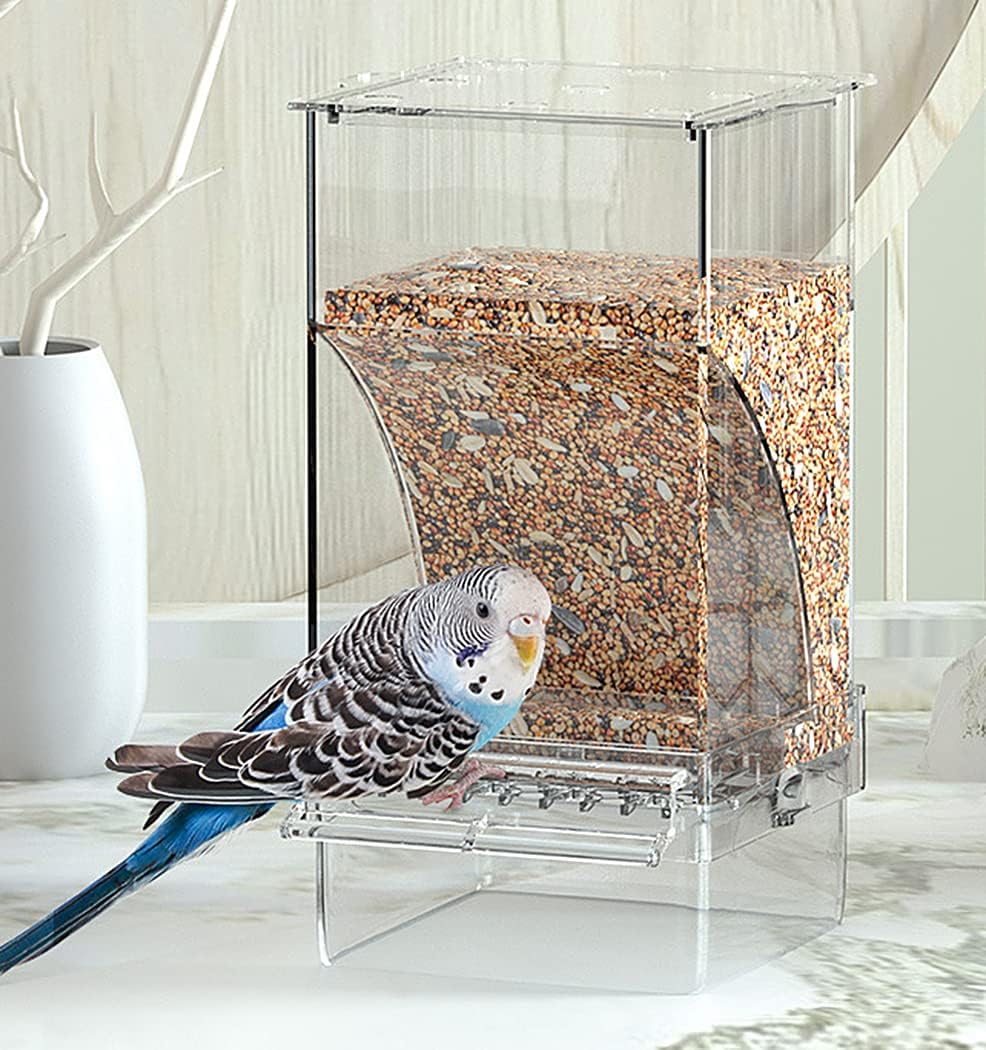 Kenond No Mess Bird Feeder Water Dispenser Set, Automatic Parrot Feeder Cage Accessories, Acrylic Parakeet Seed Food Feeder Drinker for Cage, Cockatiel Squirrel Finch Lovebirds Budgies Canary