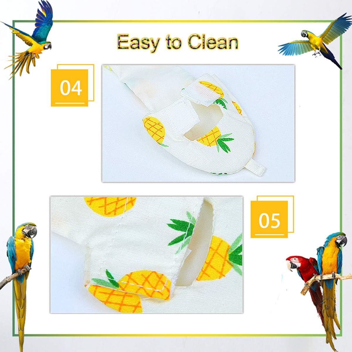 Bonaweite Bird Diaper Flight Suite Liners, Protective Parrot Nappy with Waterproof Inner Layer, Cute Urine Wet Suit for Macaw African Budgies Parakeet Agapornis Fischeri Cockatiel