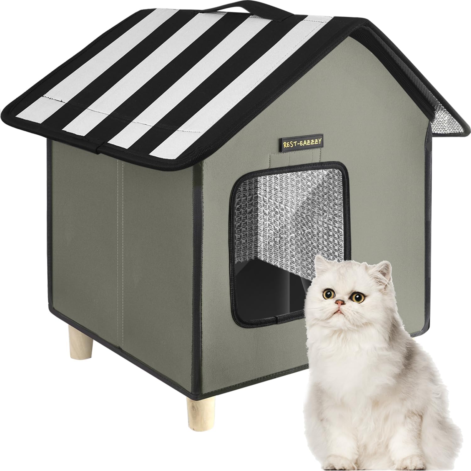 Rest-Eazzzy Cat House, Outdoor Cat Bed, Weatherproof Cat Shelter for Outdoor Cats Dogs and Small Animals (Heat Grey S)