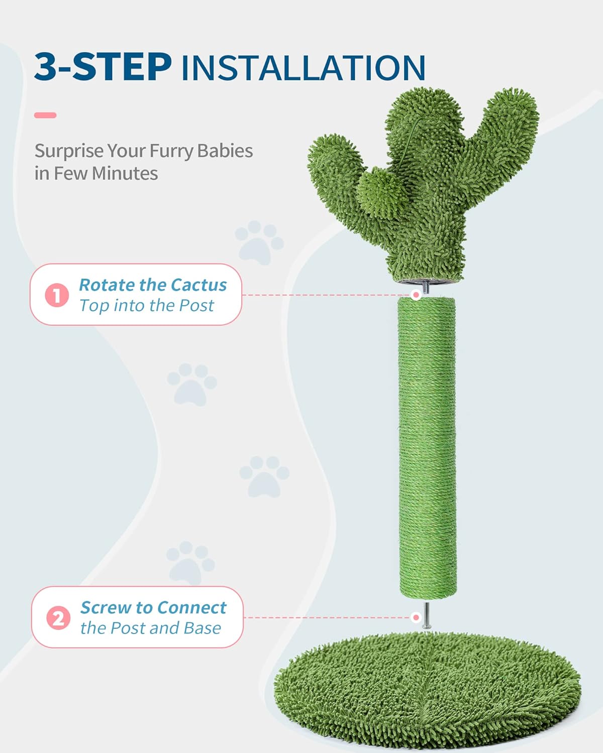 Made4Pets Poste rascador para gatos, rascador de cactus para gatos con cuerda de sisal para rascador de garras de gatos de interior, árbol vertical para gatos verde con bola colgante para gatitos, mediano-25.6 pulgadas 