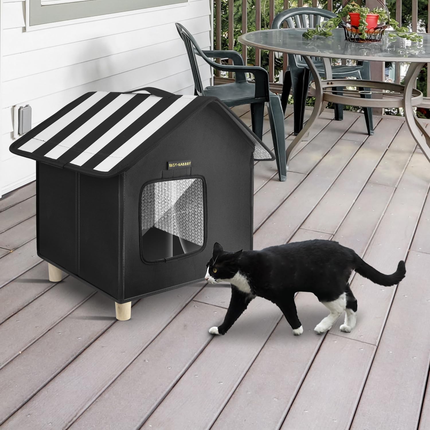 Rest-Eazzzy Katzenhaus, Katzenbett im Freien, wetterfester Katzenunterschlupf für Katzen, Hunde und Kleintiere im Freien (Heat Grey S) 