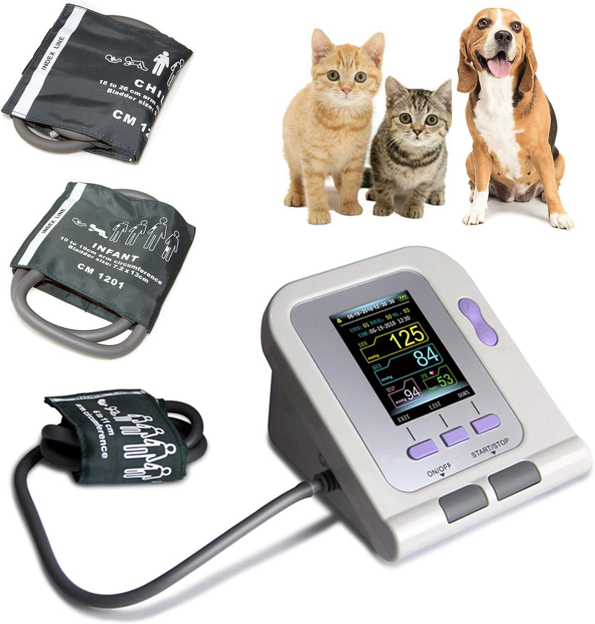 Contec08A Vet Veterinary Animal Use Blood Pressure Monitor 3 Cuffs 6-11CM 10-19CM 18-26 CM