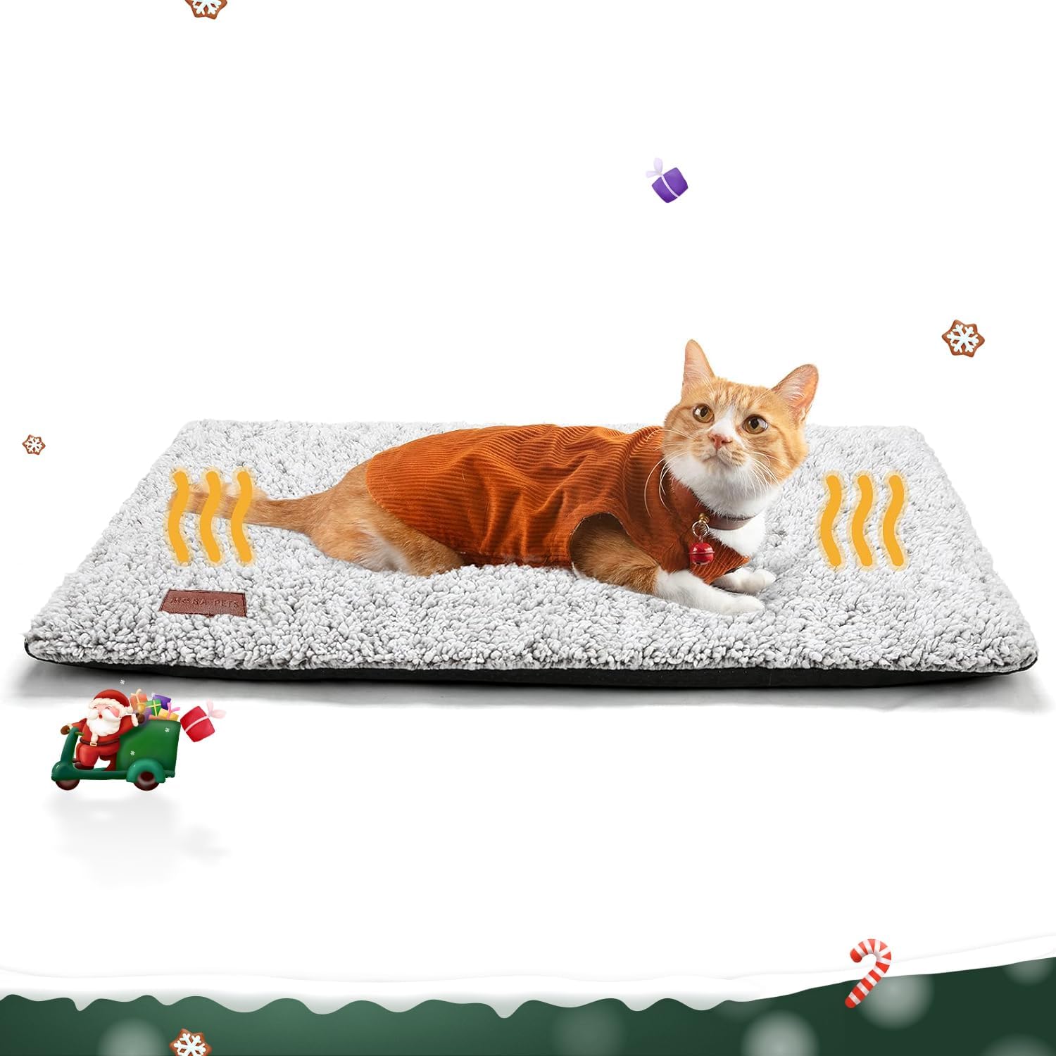 Selbstwärmendes Katzenbett, selbstwärmende Katzen- und Hundematte, 61 x 45,7 cm, extra warme Thermo-Haustierunterlage für Haustiere im Innen- und Außenbereich, mit abnehmbarem Bezug, rutschfeste Unterseite, waschbar 