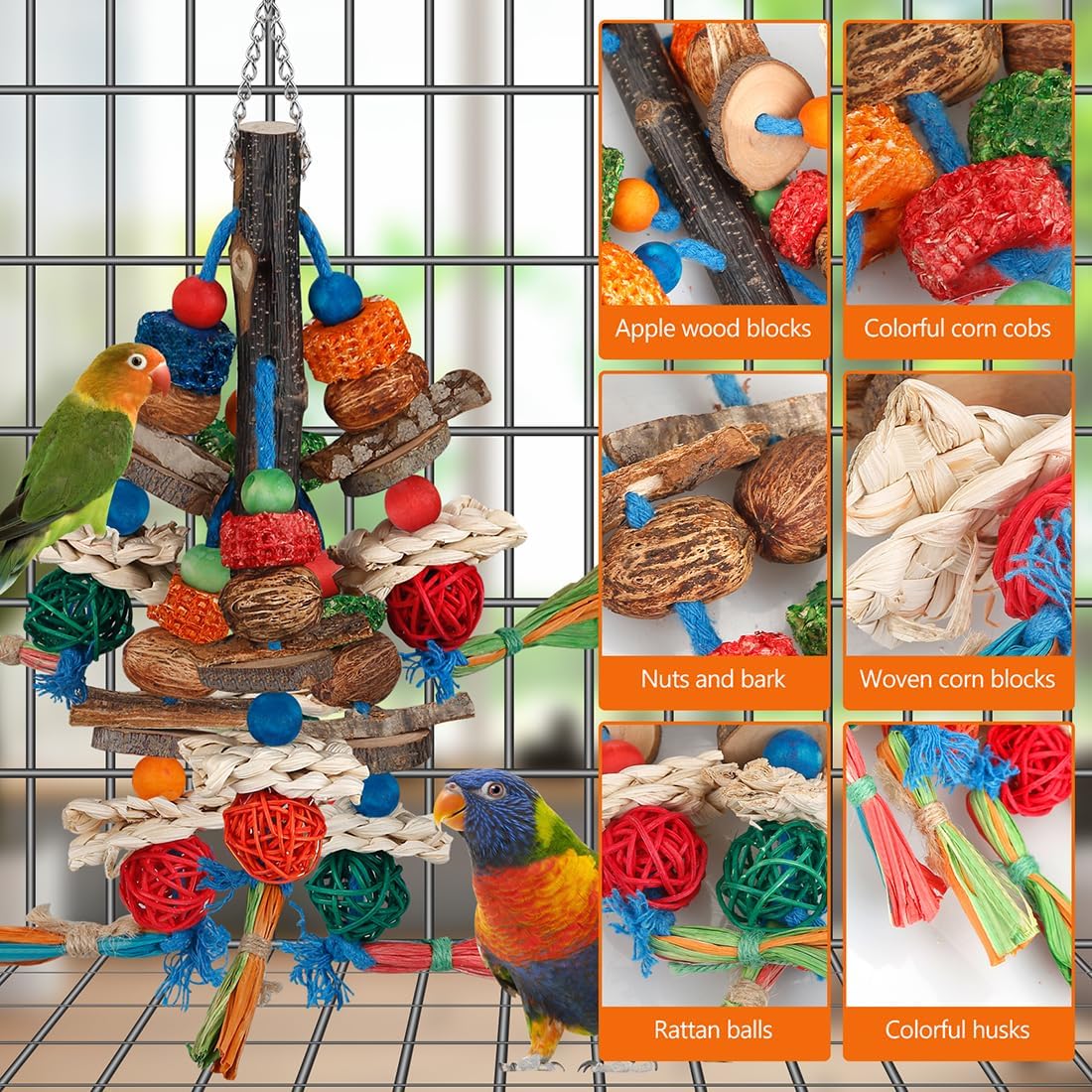 Bird Toys,Parrot Toys Exciting Chewing Fun for Parakeets,Cockatiels,Conures,Lovebirds,African Gray Cockatoos Amazon And Other Small Medium-Sized Parrot Natural Corn Cob Sturdy Nut Exercise The Beak