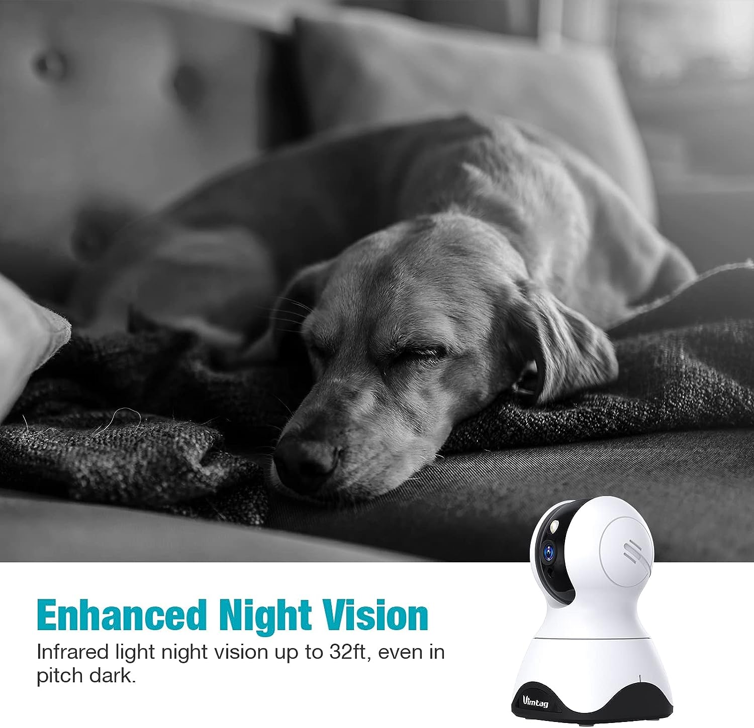 VIMTAG Pet Camera, 2.5K HD Pet Cam, 360° Pan/Tilt View Angel with Two Way Audio, Dog Camera with Phone APP, Motion Tracking Alarm,Night Vision,24/7 Recording with Cloud/Local SD, Smart Home Indoor Cam