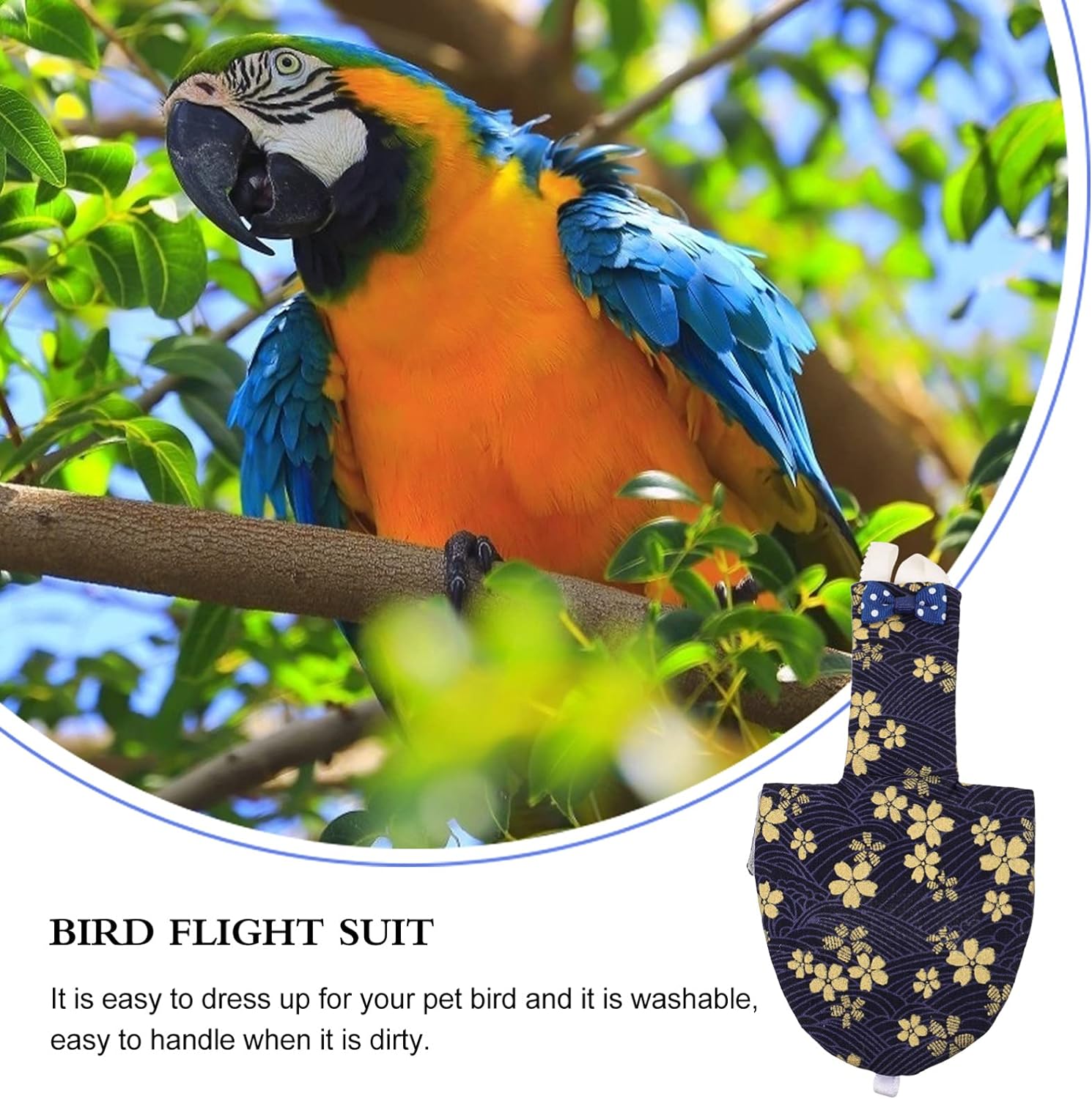 Bird Diaper - Bird Flight Suit Washable Reusable Parrots Nappy Clothes with Leash Hole Parrot Diaper Bird Clothes Bird Suit for Budgie Parakeet Cockatiel